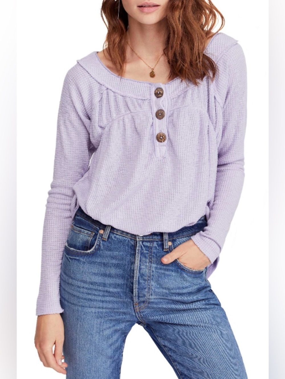 We The Free People Lilac Thermal Henley Size Small Must Have Long Sleeve Top